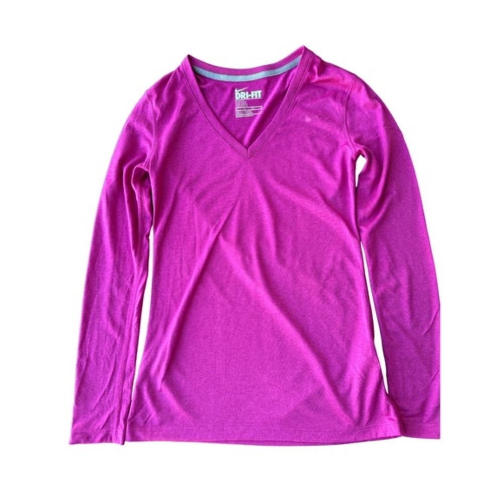 Nike Dri-FIT Shirt Womens XS Pink Long Sleeve V-Neck Athletic Activewear Workout